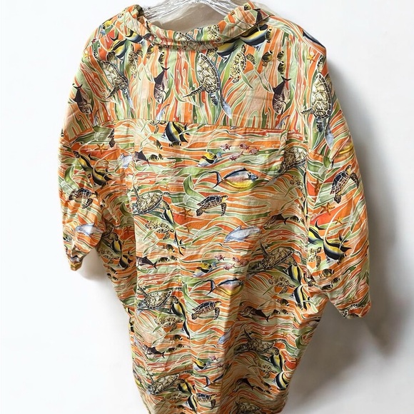 Casual Orange and Green Button Down Shirt with Tropical Print - Picture 2 of 3